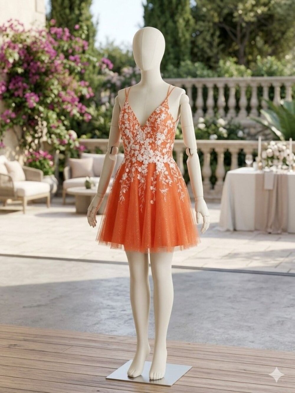 NWT Orange Glitter Tulle Lace-Up Homecoming Dress Size 14